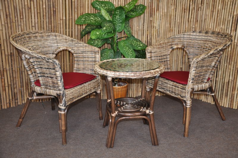 Ratanová sedací souprava Fabion wicker mix vínové polstry