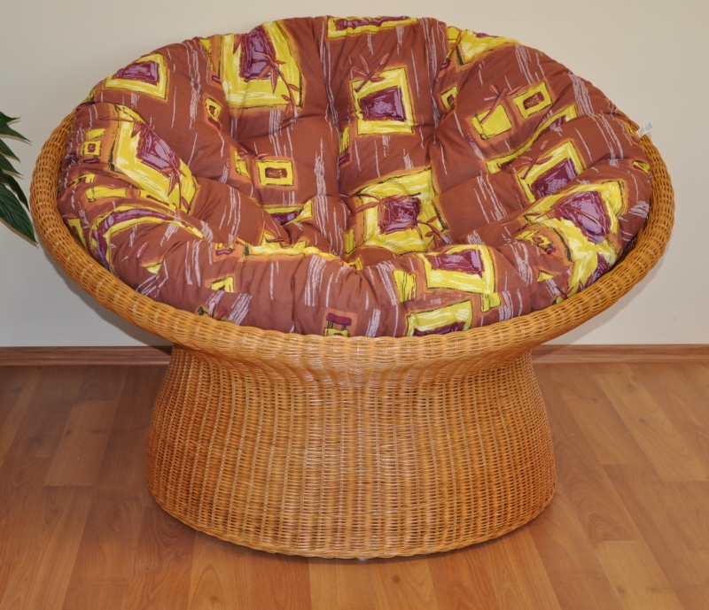 Ratanový papasan wicker polstr hnědý list