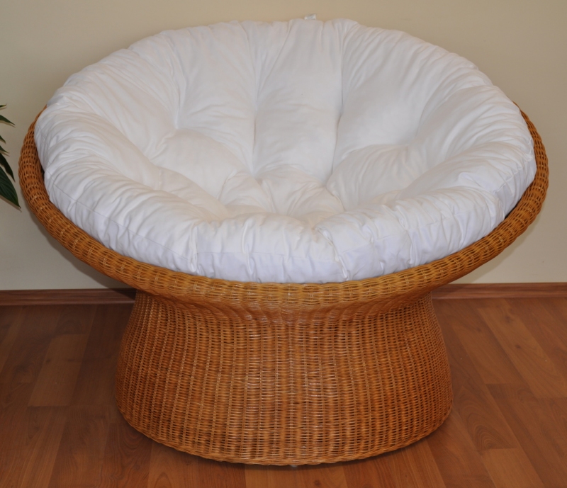 Ratanový papasan wicker polstr bílý