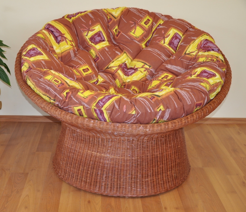 Ratanový papasan wicker cognac polstr hnědý list