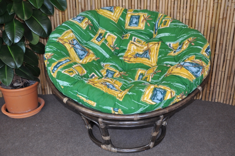 Ratanový papasan 110 cm hnědý polstr zelený