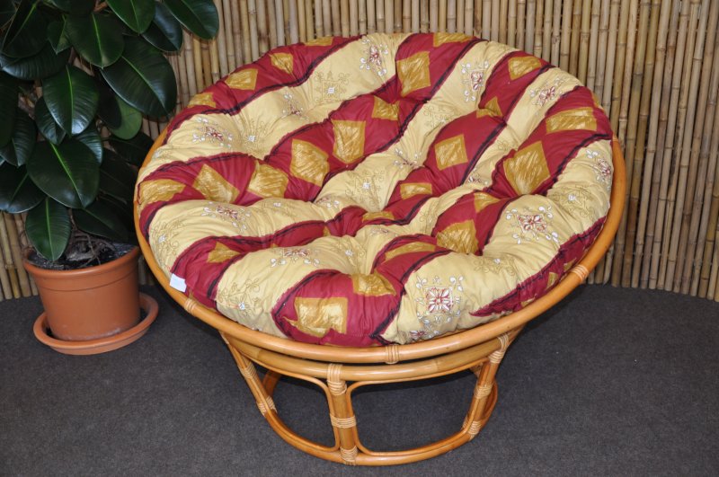 Ratanový papasan 110 cm medový polstr vínový motiv