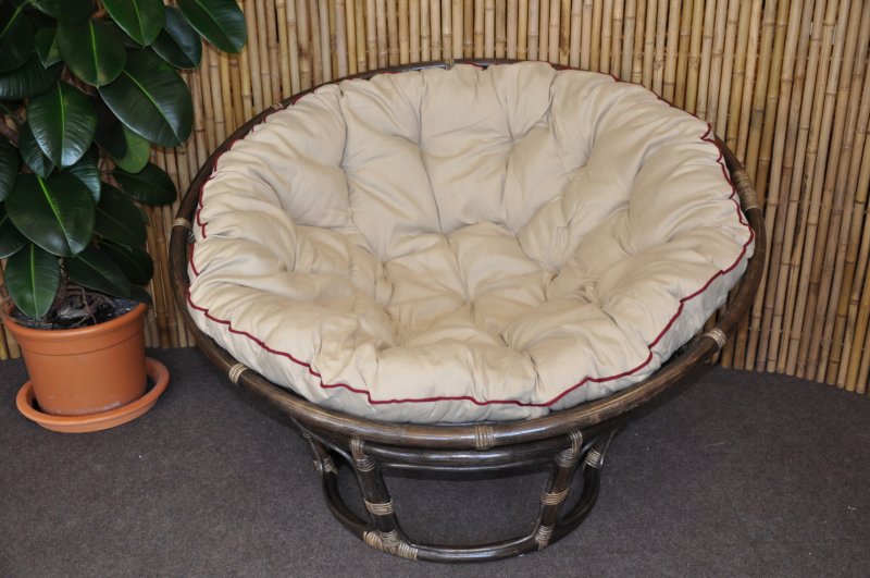Ratanový papasan 110 cm hnědý polstr béžový