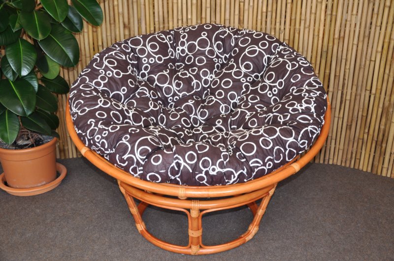 Ratanový papasan 110 cm koňak, polstr bubliny