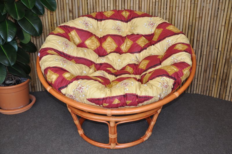Ratanový papasan 110 cm koňak, polstr vínový motiv