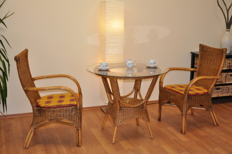 Ratanová jídelní souprava Wanuta small brown wash polstr okrový