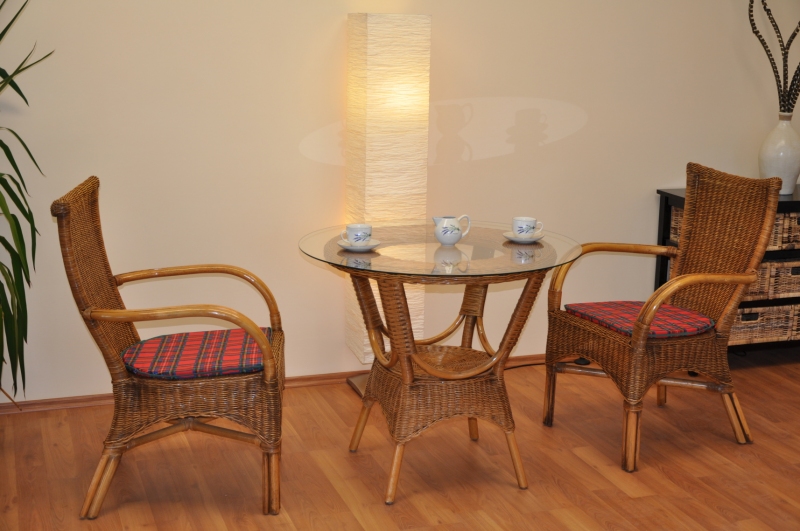 Ratanová jídelní souprava Wanuta small brown wash polstr červený