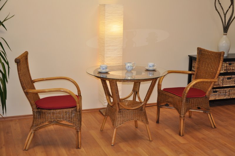 Ratanová jídelní souprava Wanuta small brown wash polstr vínový