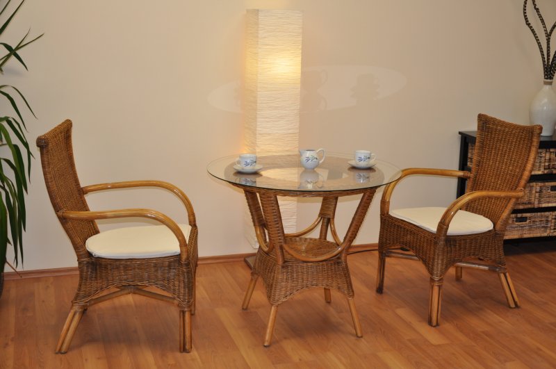 Ratanová jídelní souprava Wanuta small brown wash polstr bílý