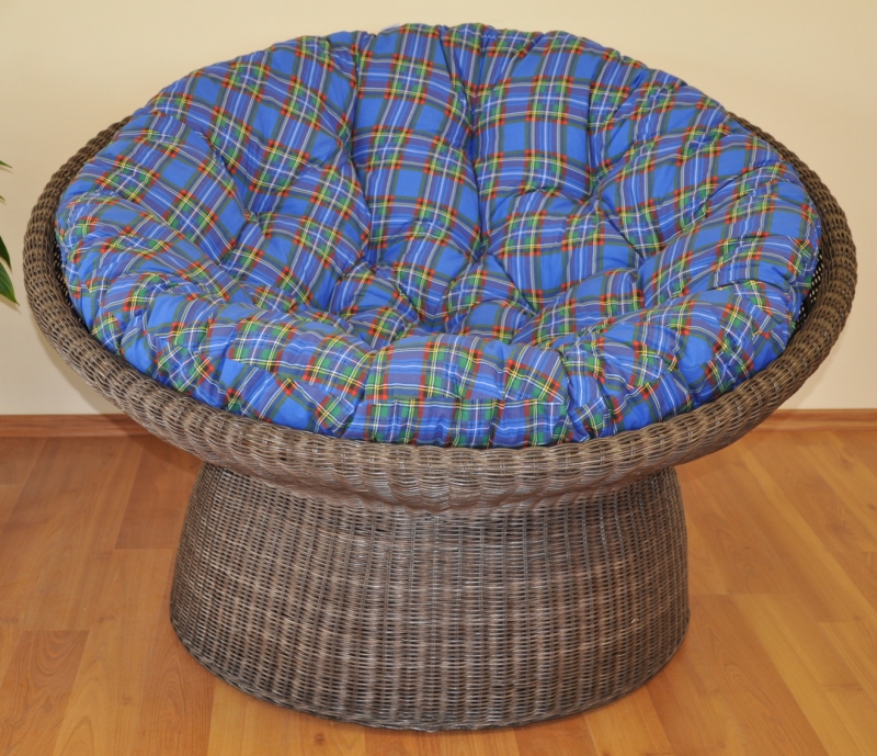 Ratanový papasan wicker hnědý polstr modrý