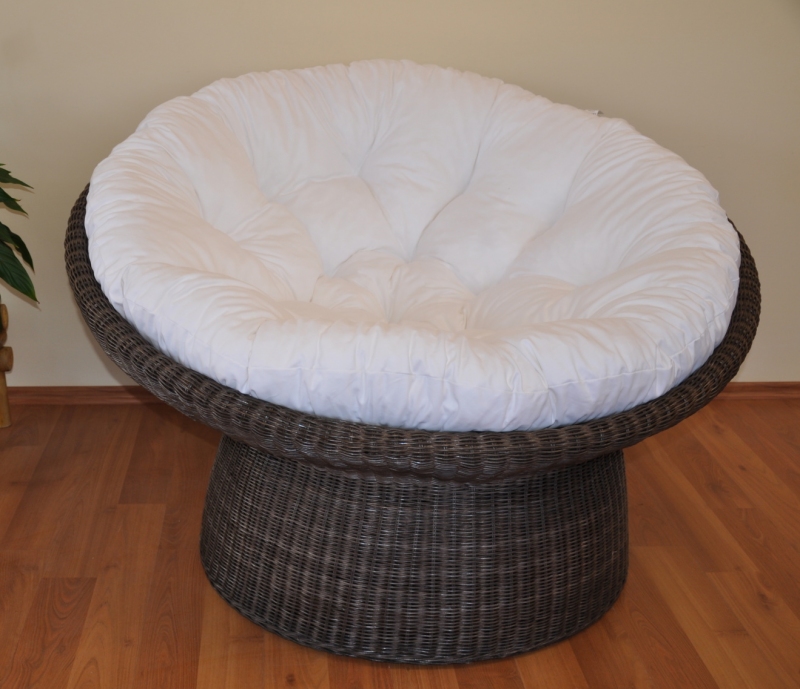 Ratanový papasan wicker hnědý polstr bílý
