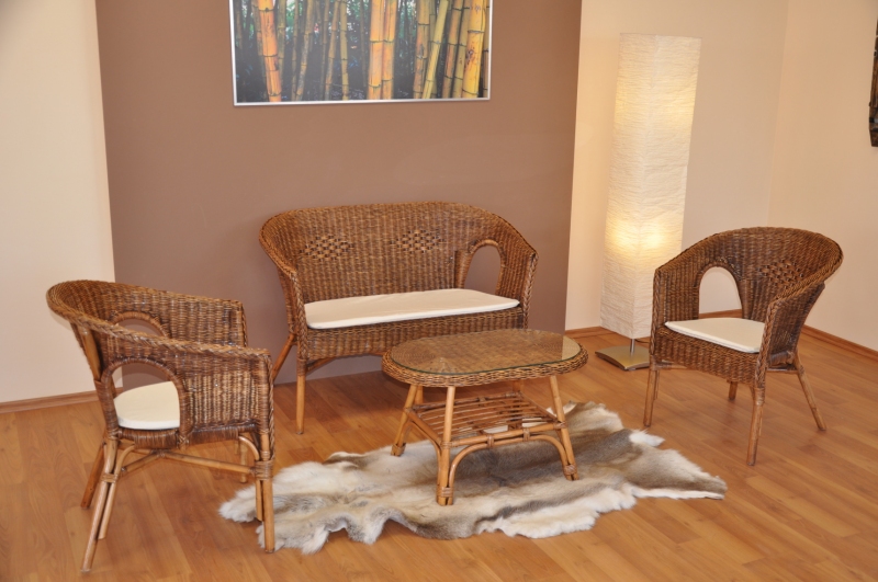Ratanová sedací souprava Fabion brown wash velká