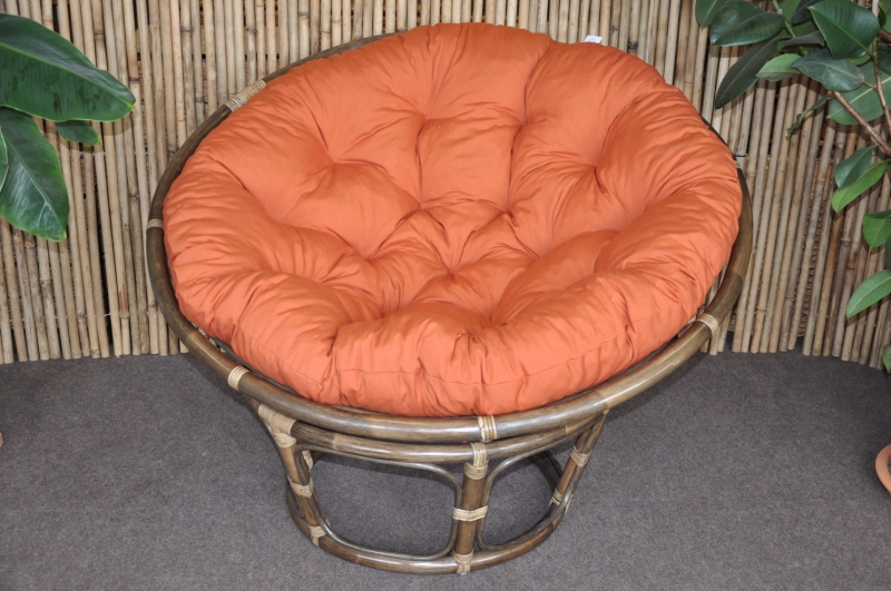 Ratanový papasan 110 cm hnědý polstr pískový