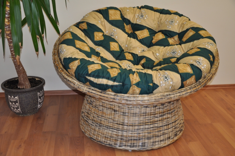 Ratanový papasan wicker mix polstr zelený motiv