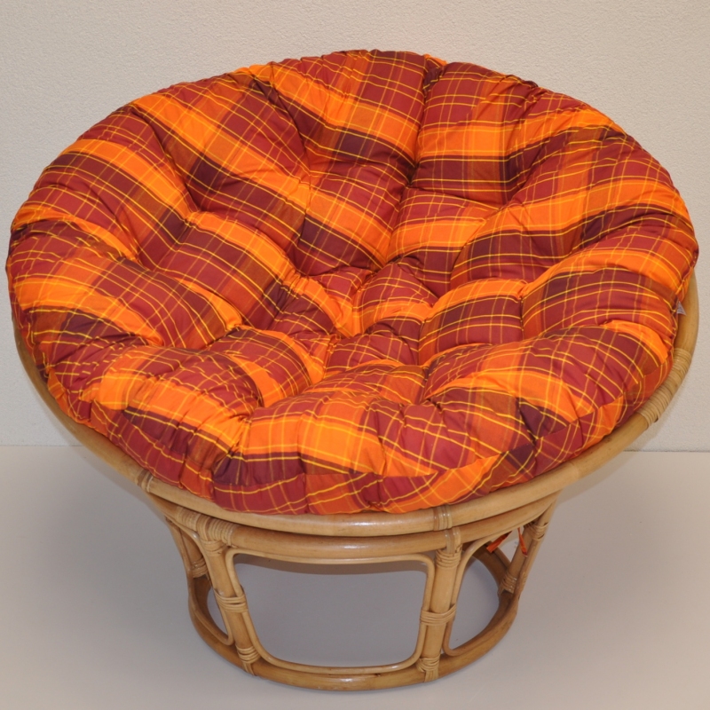 Ratanový papasan 110 cm medový polstr oranžová kostka