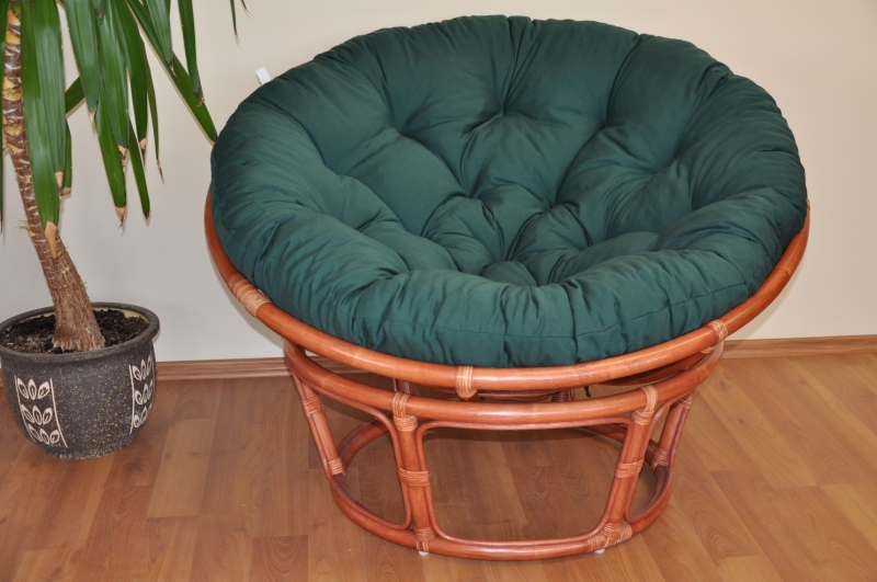Ratanový papasan 110 cm koňak, polstr zelený dralon