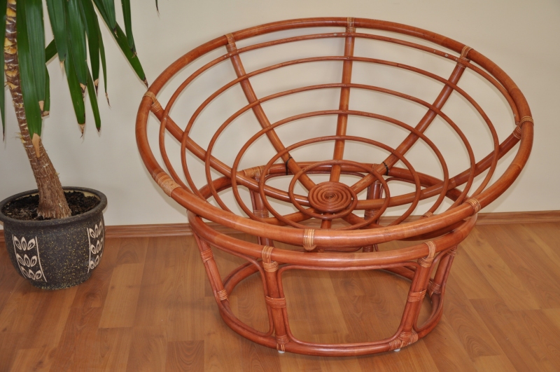 Ratanový papasan 110 cm koňak - konstrukce bez polstru