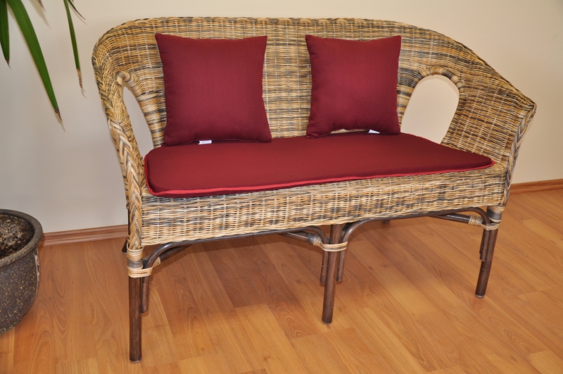 Ratanová lavice Fabion wicker mix polstry vínové