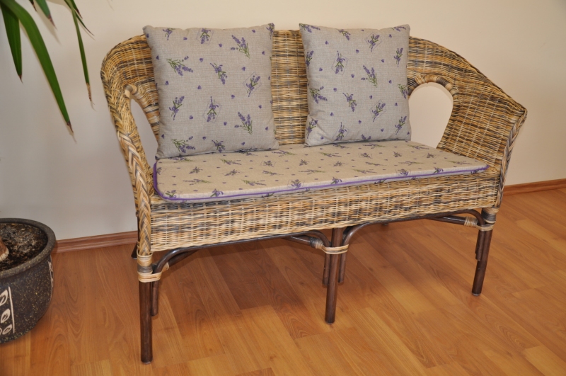 Ratanová lavice Fabion wicker mix polstry levandule