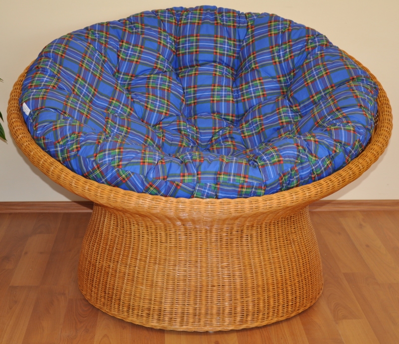 Ratanový papasan wicker polstr modrý