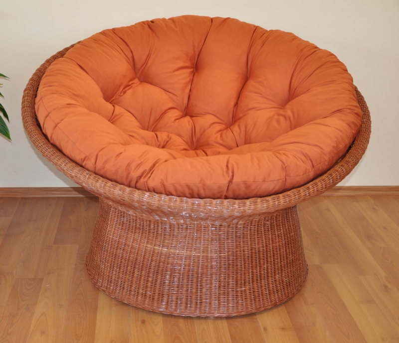 Ratanový papasan wicker koňak polstr pískový