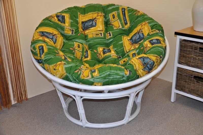Ratanový papasan 110 cm bílý, polstr zelený