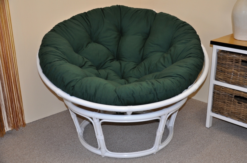 Ratanový papasan 110 cm bílý, polstr zelený dralon