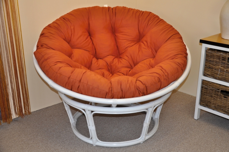 Ratanový papasan 110 cm bílý, polstr pískový