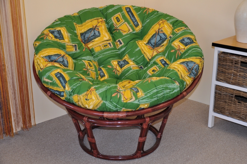 Ratanový papasan 110 cm mahagon, polstr zelený