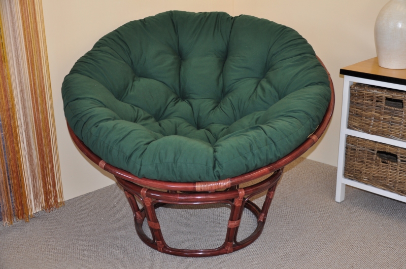 Ratanový papasan 110 cm mahagon, polstr zelený dralon