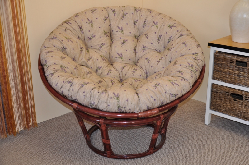 Ratanový papasan 110 cm mahagon, polstr levandule