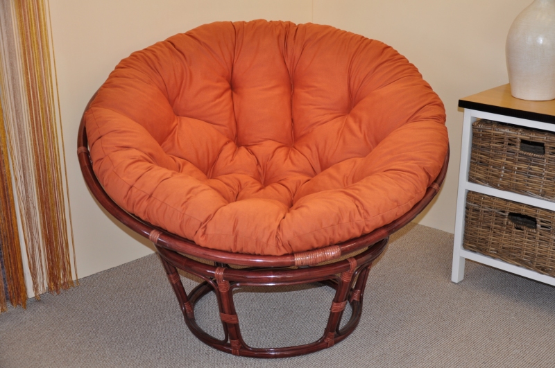 Ratanový papasan 110 cm mahagon, polstr pískový