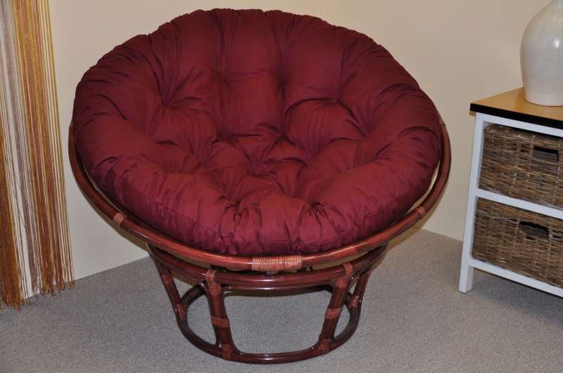 Ratanový papasan 110 cm mahagon, polstr vínový