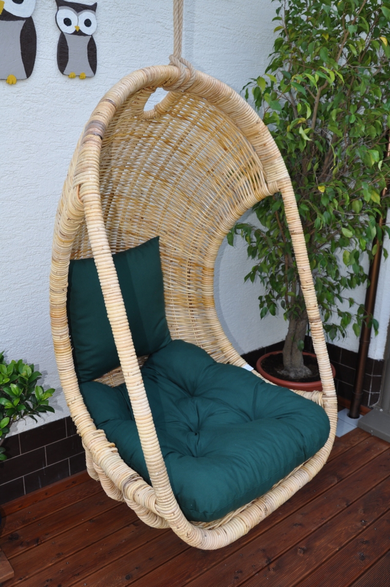 Houpačka závěsná Bellucy natural polstr zelený dralon