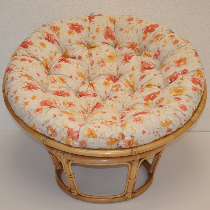 Ratanový papasan 110 cm medový polstr motiv květiny