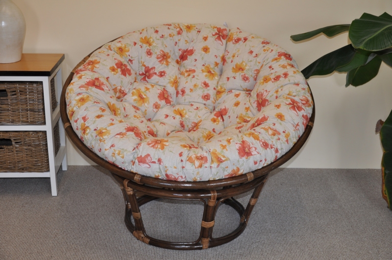 Ratanový papasan 110 cm hnědý polstr motiv květiny