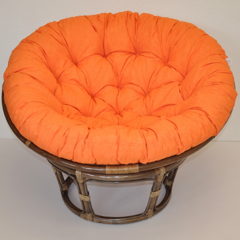 Ratanový papasan 110 cm hnědý polstr oranžový melír