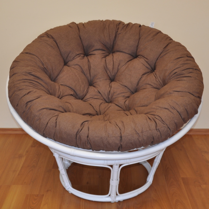 Ratanový papasan 110 cm bílý polstr hnědý melír