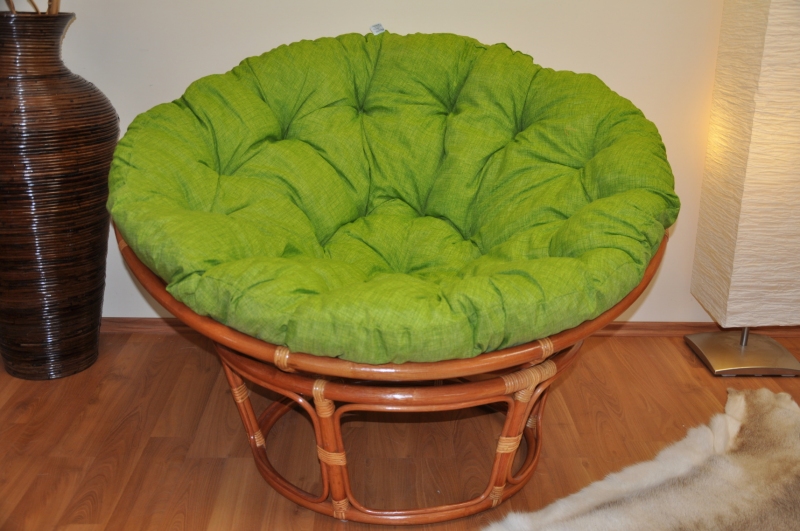 Ratanový papasan 115 cm koňak - polstr světle zelený melír