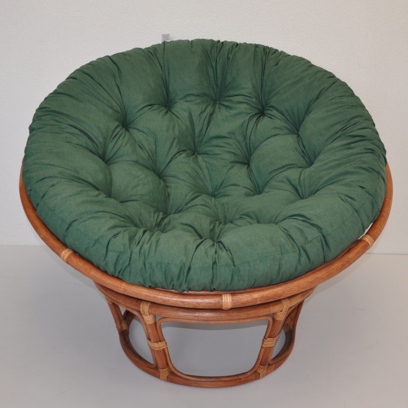 Ratanový papasan 110 cm koňak polstr tmavě zelený melír