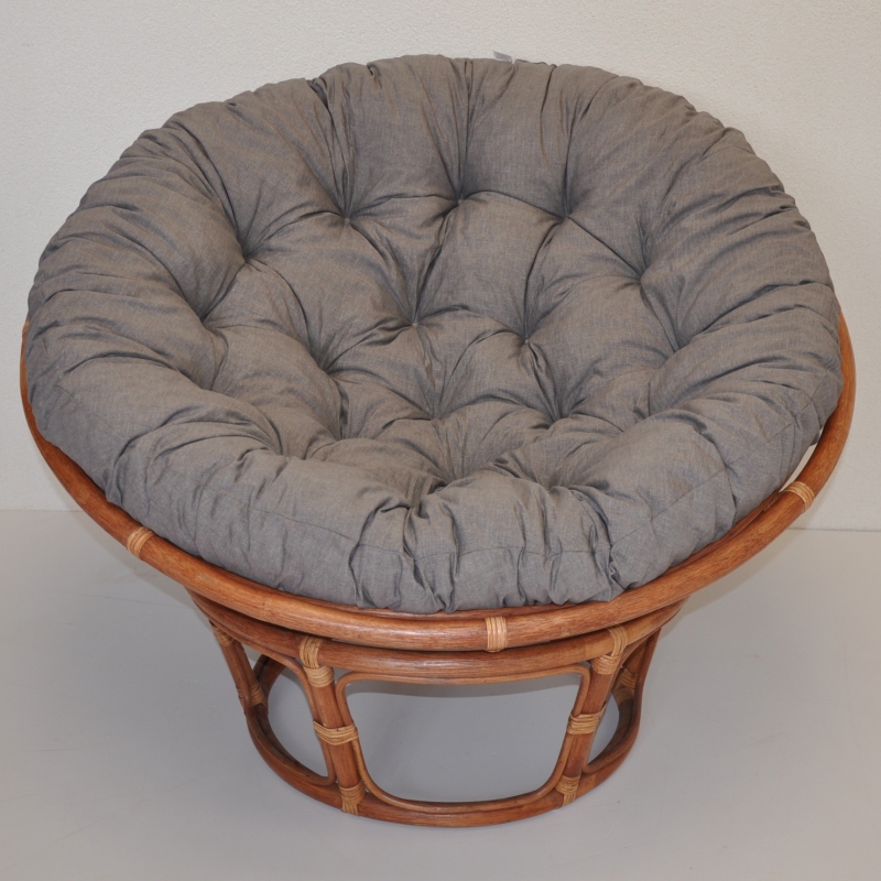 Ratanový papasan 110 cm koňak, polstr šedý melír