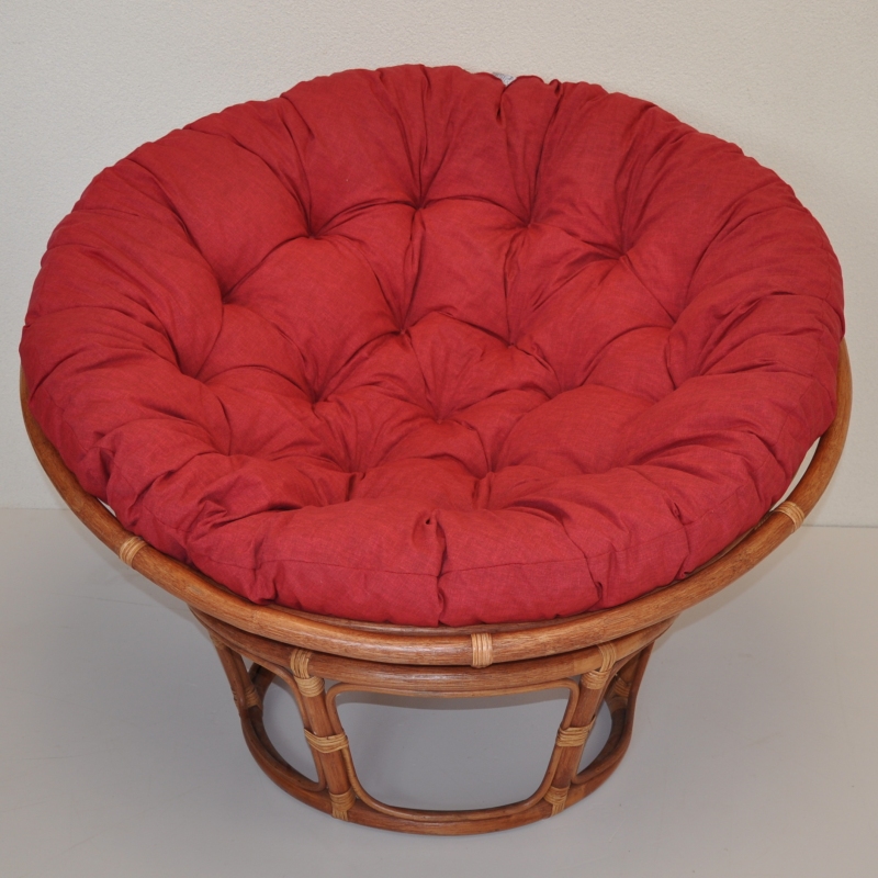 Ratanový papasan 110 cm koňak, polstr vínový melír