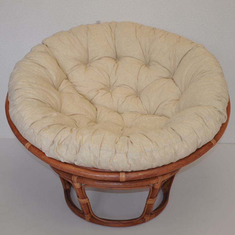 Ratanový papasan 110 cm koňak, polstr béžový melír