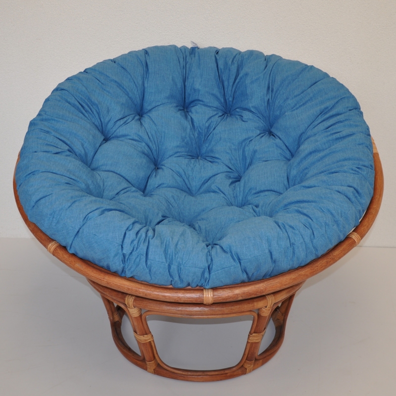 Ratanový papasan 110 cm koňak polstr tyrkysový melír