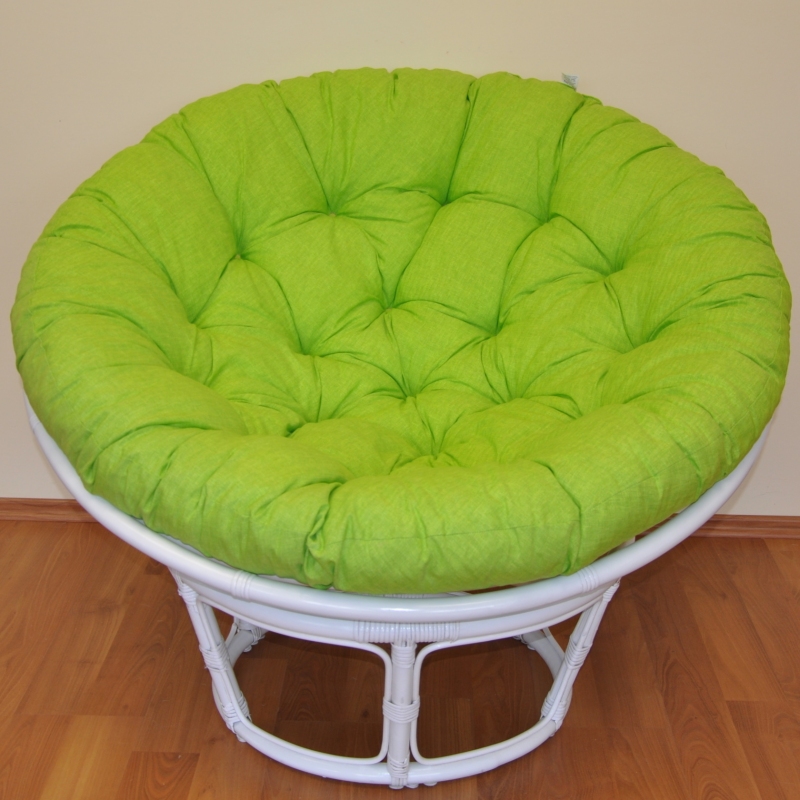 Ratanový papasan 110 cm bílý polstr světle zelený melír