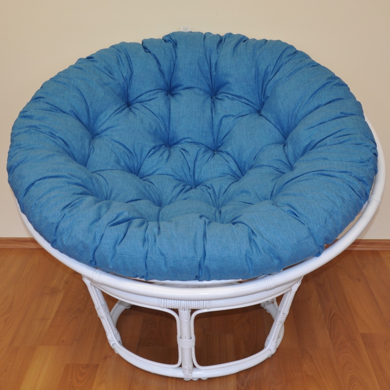 Ratanový papasan 110 cm bílý polstr tyrkysový melír
