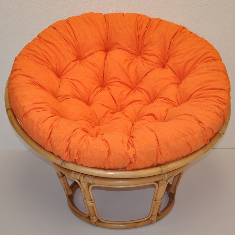 Ratanový papasan 115 cm medový - polstr oranžový melír