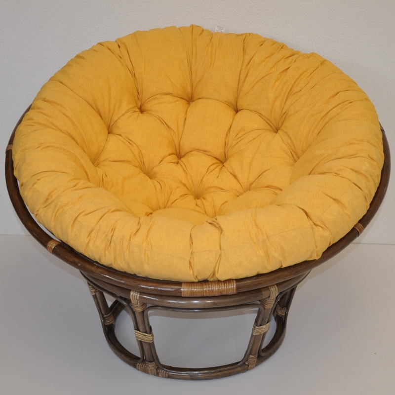 Ratanový papasan 110 cm hnědý polstr žlutý melír
