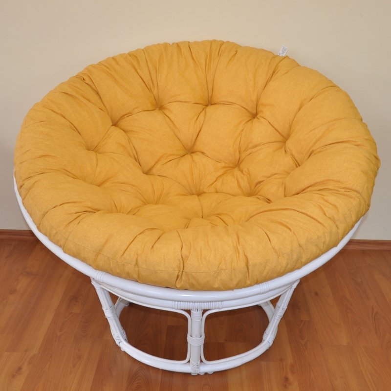 Ratanový papasan 110 cm bílý polstr žlutý melír