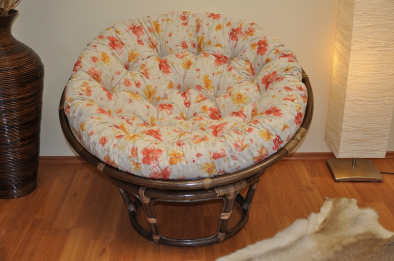 Ratanový papasan 110 cm hnědý polstr motiv květiny